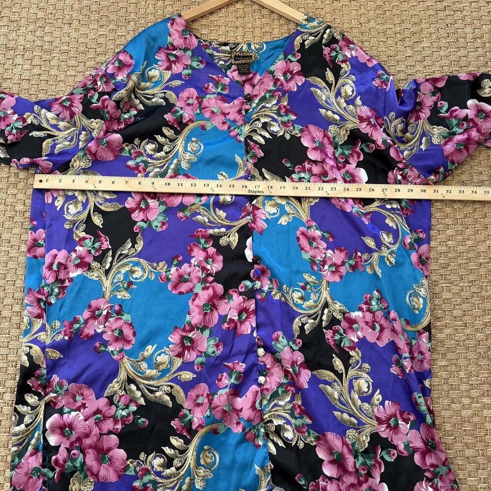 Vintage Solange Satin Nightgown House Dress Multi Color Floral Women's Sz 26/28 - Picture 10 of 11